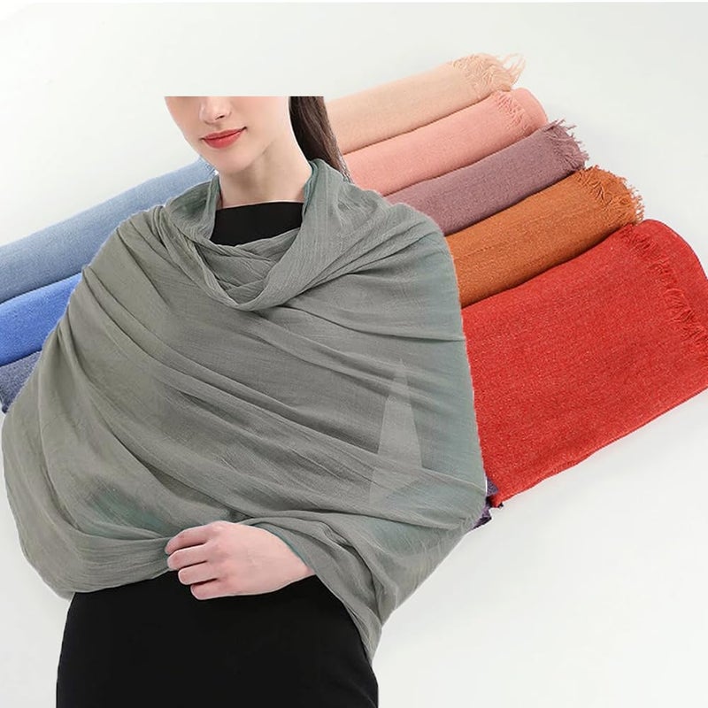 LMVERNA Lightweight Fashion Long Scarf Line Cotton Comfortable Wrap Shawl Plain Color with Fringed Edges (Khaki) - Image 2